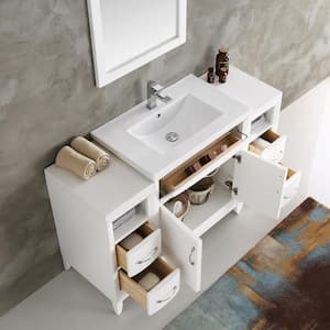 Cambridge 52 in. Vanity in White with Porcelain Vanity Top in White with White Ceramic Basin and Mirror
