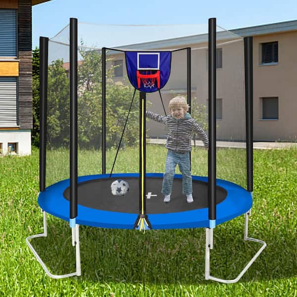 FLIPZA 8 ft. Trampoline with Basketball Hoop and Enclosure Net