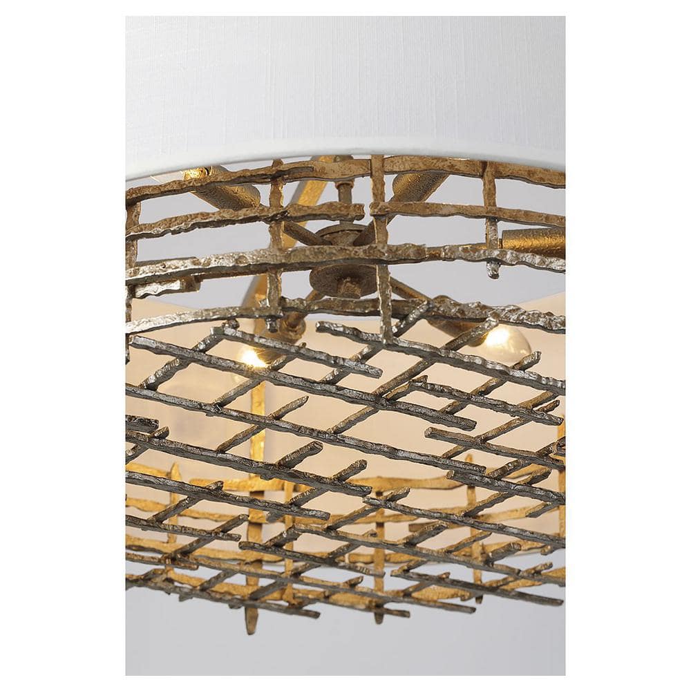 Champagne Luxe 6-Light Pendant with White Linen Drum Shade