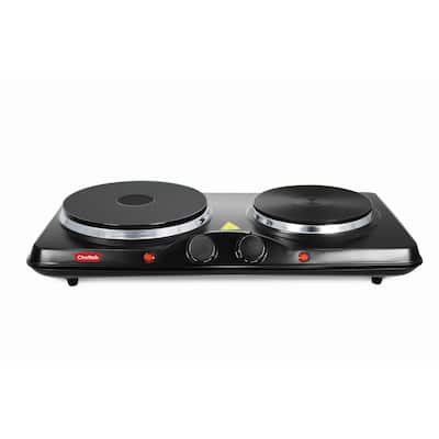 2 Burner- 6.5 in. and 7.5 in. Black Enamel Coated Iron Electric Countertop Hot Plate with Temperature Control