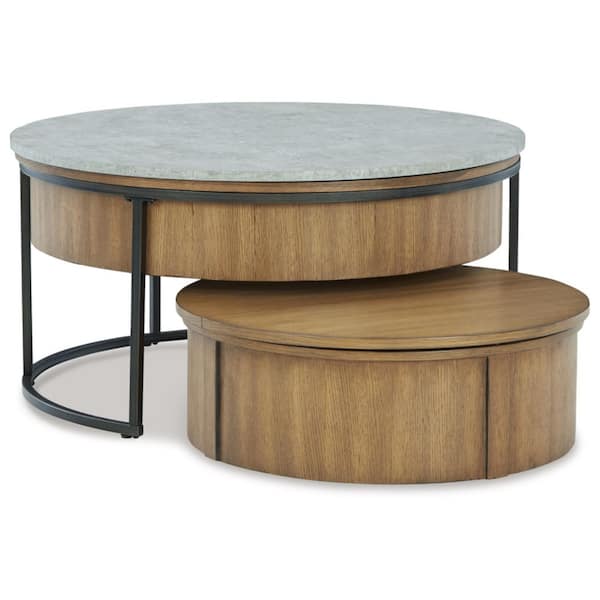 Fridley 36 in. Gray/Brown Wood Nesting End Table Nesting Coffee Table (Set of 2)