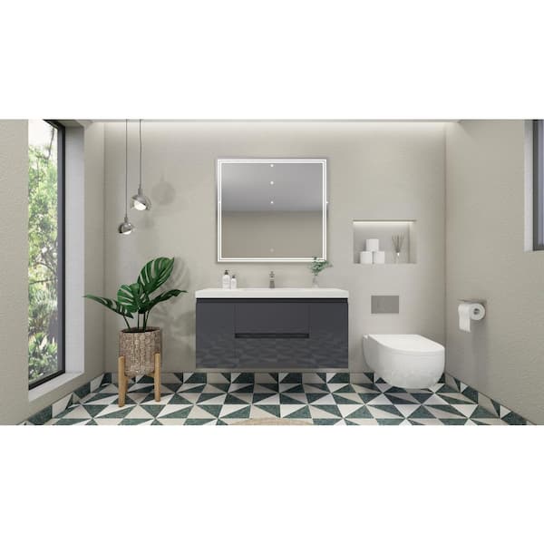 Unbranded Bohemia 48 in. W Bath Vanity in High Gloss Gray with Reinforced Acrylic Vanity Top in White with White Basin