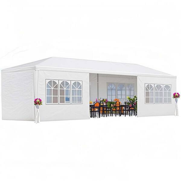 10 ft. x 30 ft. White Outdoor Garden Gazebo Wedding Party Tent Canopy Marquee with 8 Removable Sidewalls