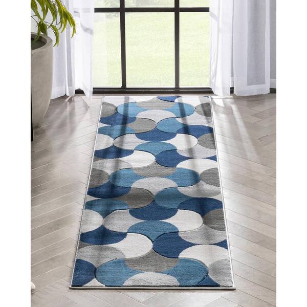 Blue 2 ft. 7 in. x 7 ft. 3 in. Good Vibes Helena Modern Geometric Runner Area Rug