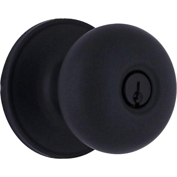 Round Matte Black Keyed Entry Door Knob