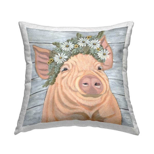 Stupell Industries Farm Piglet Country Florals Pink Square Outdoor Throw Pillow