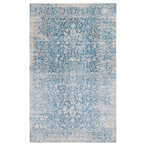 Vintage Persian 3 ft. x 4 ft. Blue/Ivory Distressed Ornate Area Rug