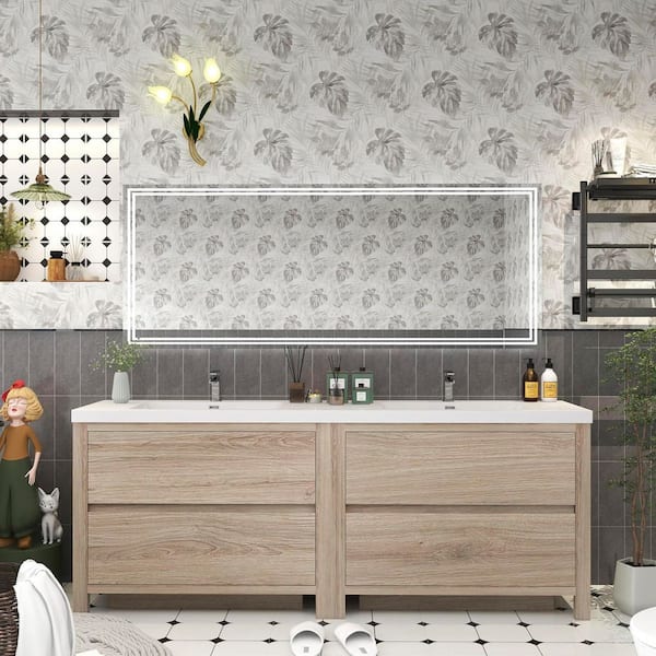BV Better Vanity Louis 84 in. W x 20 in. D x 35 in. H Double Sink Freestanding Bath Vanity in White Oak with White Acrylic Top