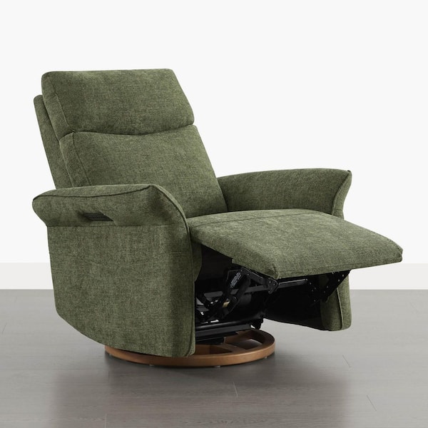 Isla Green Fabric Triple-Motor 270° Swivel Power Nursery Glider Recliner with Power Headrest Lumbar Support Side Pockets