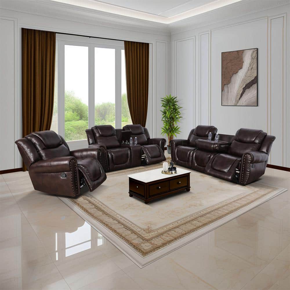 41 in. W Espresso Faux Leather Manual Recliner