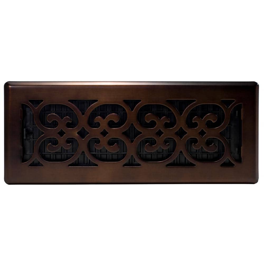 Rubbed Bronze 4x12 Scroll Design Steel Floor Register