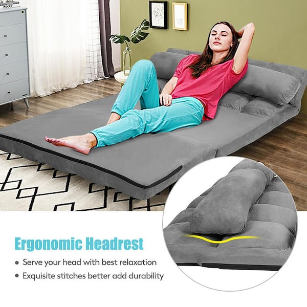 Costway 44.5 in. Grey Foldable Twin Suede Floor Sofa Bed 6 Costway 44.5 in. Grey Foldable Twin Suede Floor Sofa Bed 6