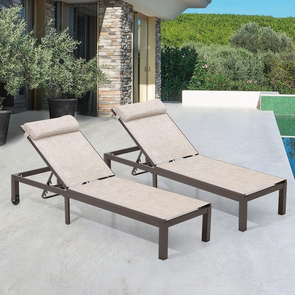 Crestlive Products 2-Piece Aluminum Adjustable Outdoor Chaise Lounge in Beige
