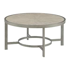 Corfu 36 in. White Oak Top Round Wood Coffee Table with Metal Frame