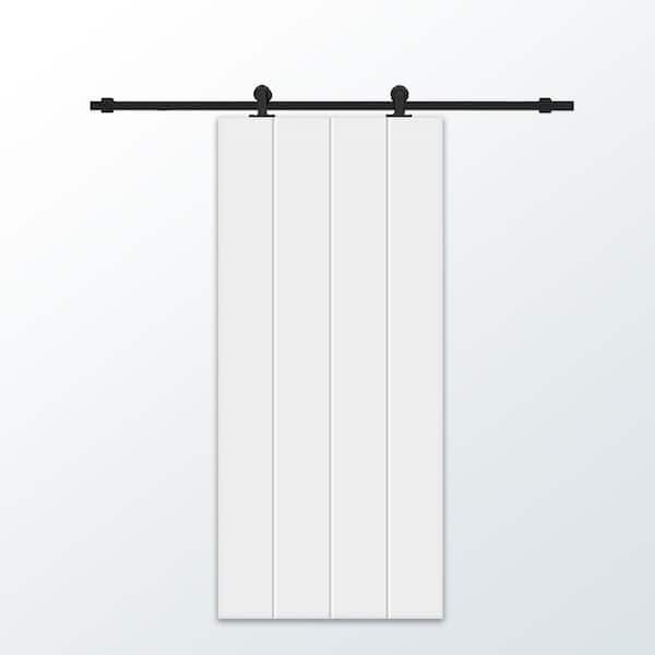 CALHOME 36 in. x 96 in. White Painted Composite MDF Paneled Interior Sliding Barn Door with Hardware Kit