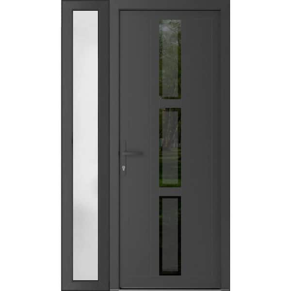 50 in. x 80 in. Right-hand/Inswing Frosted Glass Antracite Grey Steel Prehung Front Door with Hardware