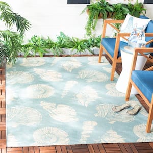 Courtyard Aqua/Beige 8 ft. x 11 ft. Geometric Indoor/Outdoor Patio  Area Rug