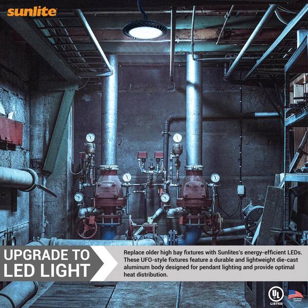Sunlite 12.3 in. 750-Watt Equivalent Integrated LED Dimmable Black High Bay UFO Light 5000K 39000 Lumens, UL Listed, IP65