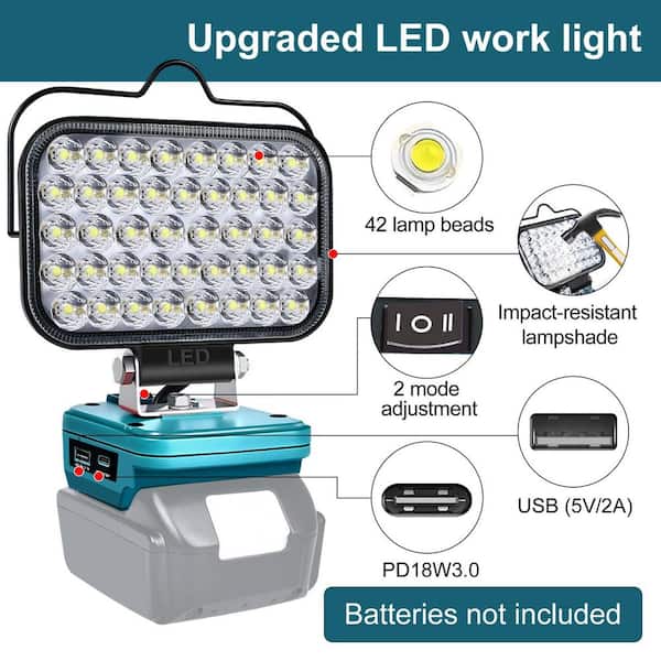 90-Watt 18-Volt 7000 Lumen LED Work Light Flashlight with USB Charging, Portable Flood Light, Cordless