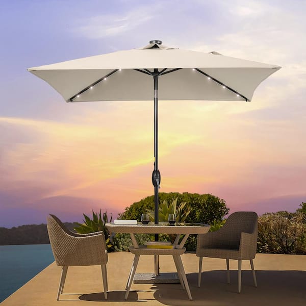 Sonkuki 6.5 ft. x 6.5 ft.LED Square Patio Market Umbrella - Stylish, Sun-Protective, Enhance Your Outdoor Oasis, Beige