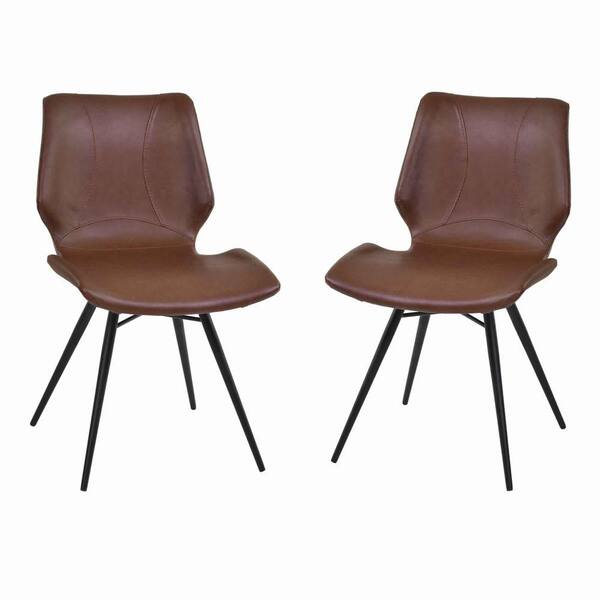 Benjara Brown and Black Leather Tubular Metal Legs Dining Chair (Set of 2)