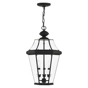 Cresthill 25 in. 3-Light Black Dimmable Outdoor Pendant Light with Clear Beveled Glass and No Bulbs Included
