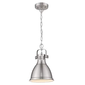 Modern 60-Watt 1-Light Brushed Nickel Shaded Finish Bowl Pendant Light with Metal Shade, No Bulbs Included