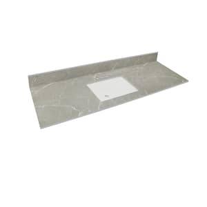 61 in. W x 22 in. Vanity Top in Soapstone Mist with White Rectangular Single Sink and Single Hole for Faucet