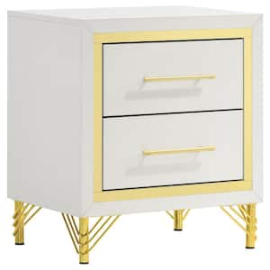 Jenny White and Gold 2 Drawer 16.25 in. W Nightstand