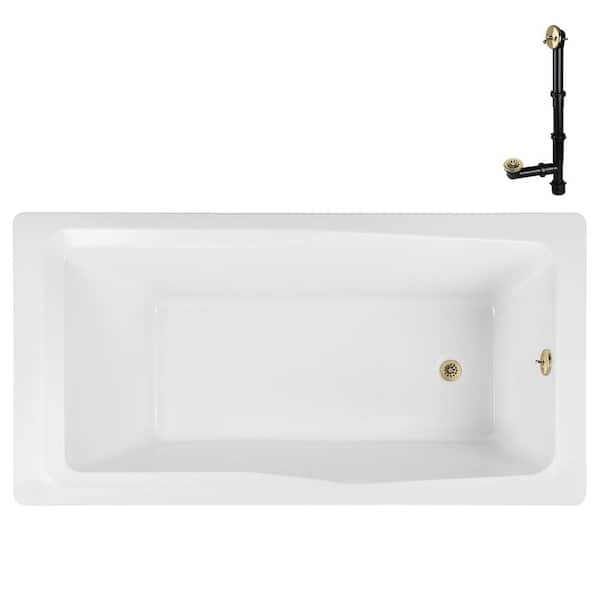 Streamline N-4420-760-PBR 66 in. x 34 in. Rectangular Acrylic Soaking Drop-In Bathtub, with Reversible Drain in Polished Brass
