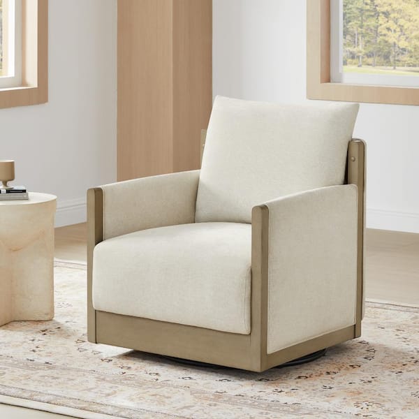 Milo Linen Modern Fabric Swivel Accent Chair with Grey Solid Wood Frame Armchair for Livingroom or Bedroom
