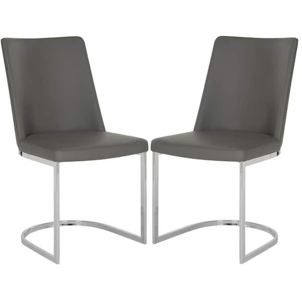 SAFAVIEH Parkston 18 in. Gray Leather Side Chair (Set of 2)
