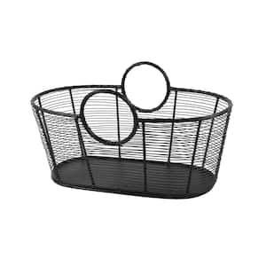 Small Hand-Woven Steel Harvest Basket, 23 in. L Black Powder Coat Finish