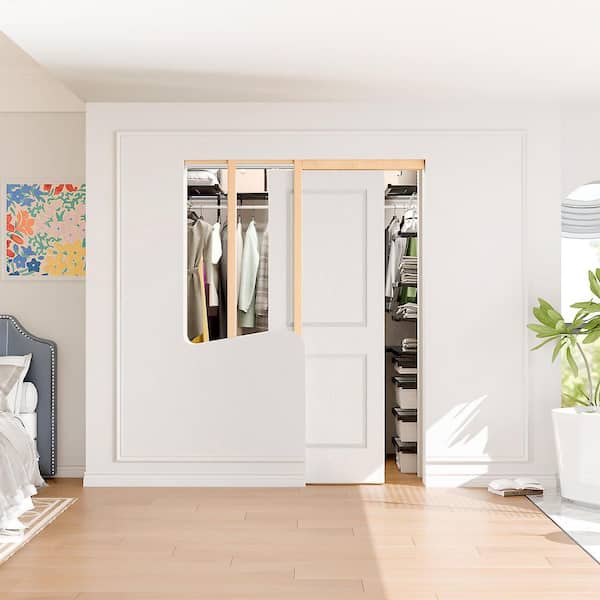 60 in. x 80 in. 2-Panel Honeycomb Hollow Core White Primed MDF. Wood Sliding Pocket Door with Soft Close, Frame Kit Set