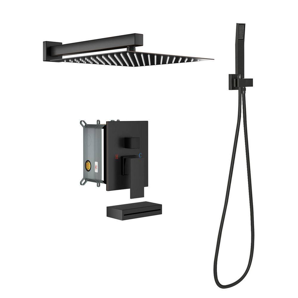 1-Spray Wall Mount Square 12 in. Dual Fixed and Handheld Shower Head and Tub Spout with 1.8 GPM in Oil Rubber Bronze price history on PriceWatchPro