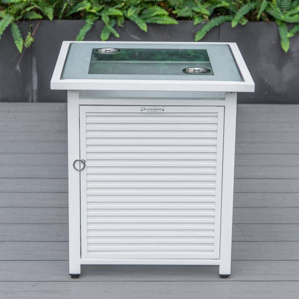 Leisuremod Walbrooke White Outdoor Patio Square Tank Holder with Slats Design