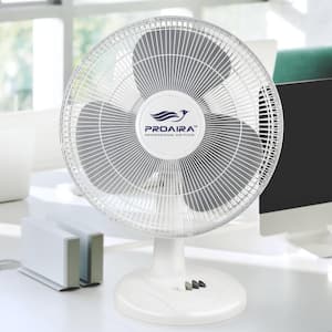 16 in. Oscillating Table Fan in White with Adjustable Tilt and 3-Speed Control