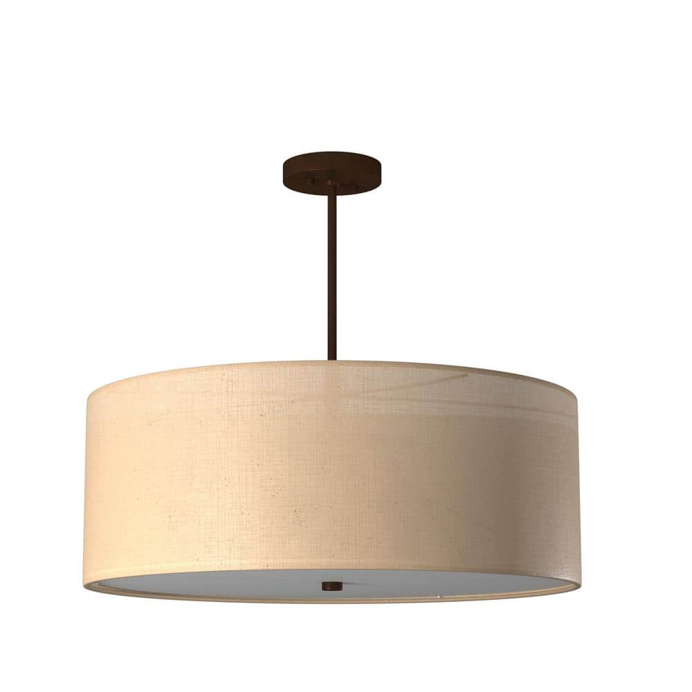 Classic Elegance 24" Dark Bronze Drum Pendant with Cream Linen Shade