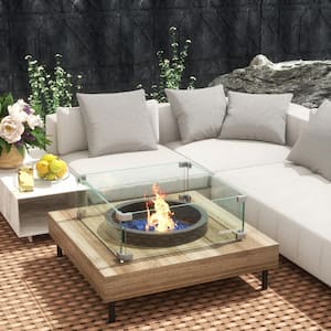 Fire Pit Square Flame Guard Screen, 34.5 in. x 34.5 in. Clear Tempered Glass Fire Table Wind Guard Shield