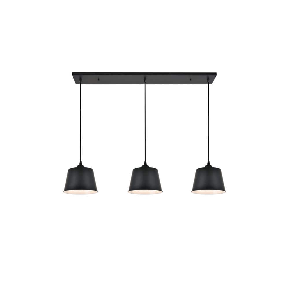 Timeless Home 40.6 in. 3-Light Black Pendant Light, Bulbs Not Included