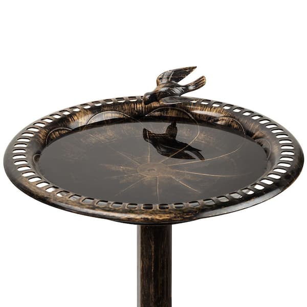 27 in. Tall Outdoor Antique Style Bronze Birdbath Bowl with Bird Figurine