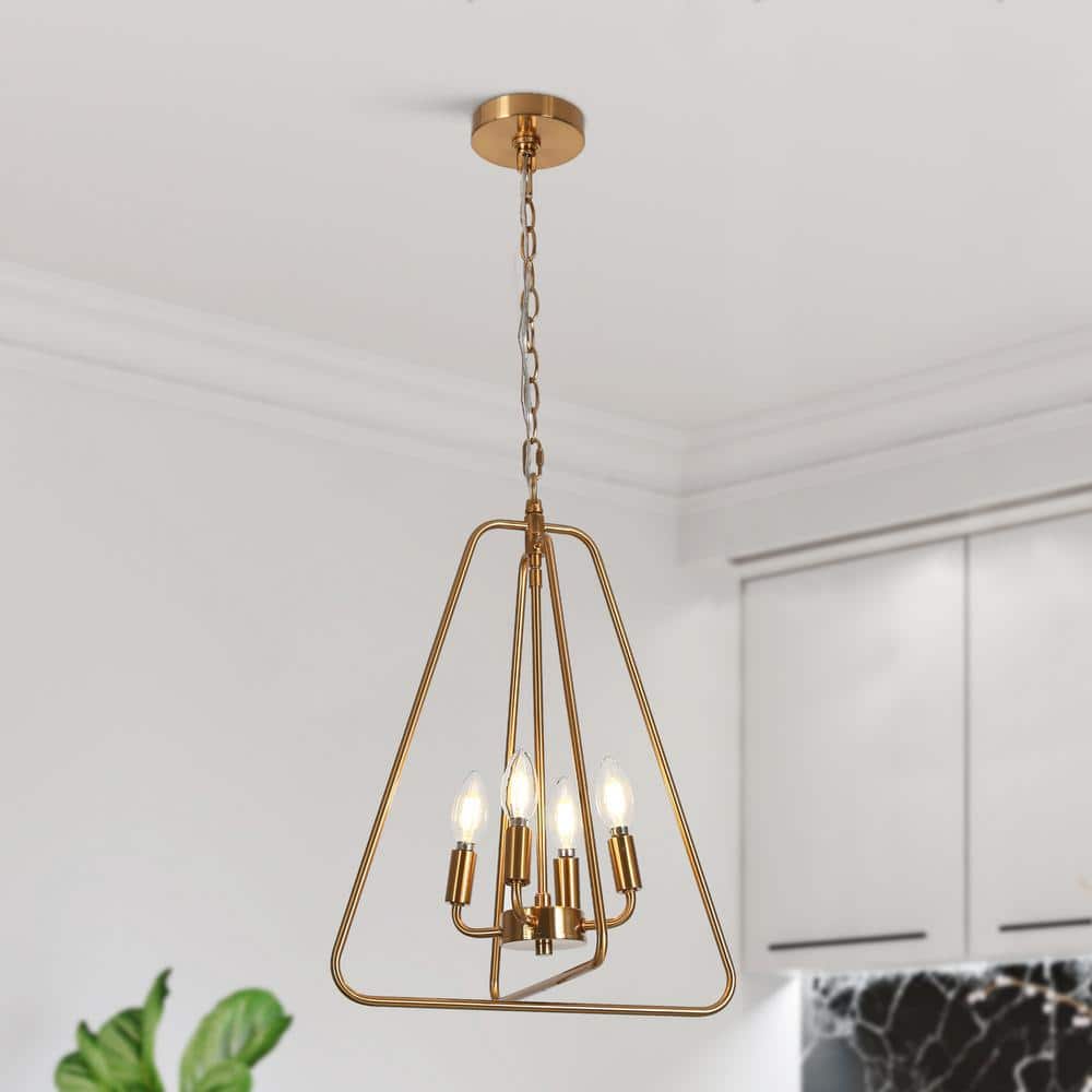 Brass 4-Light Cage Chandelier Modern Geometric Candlestick Pendant Chandelier for Kitchen, Foyer, Bedroom price history on PriceWatchPro