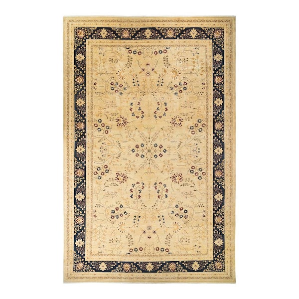 Mogul Ivory 12 ft. x 18 ft. Oriental Wool Indoor Area Rug