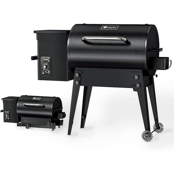 Electric Smoker Wood Pellet Grill with Foldable Legs, 456 sq. in. Grill Capacity, with PID Temperature Control, Black