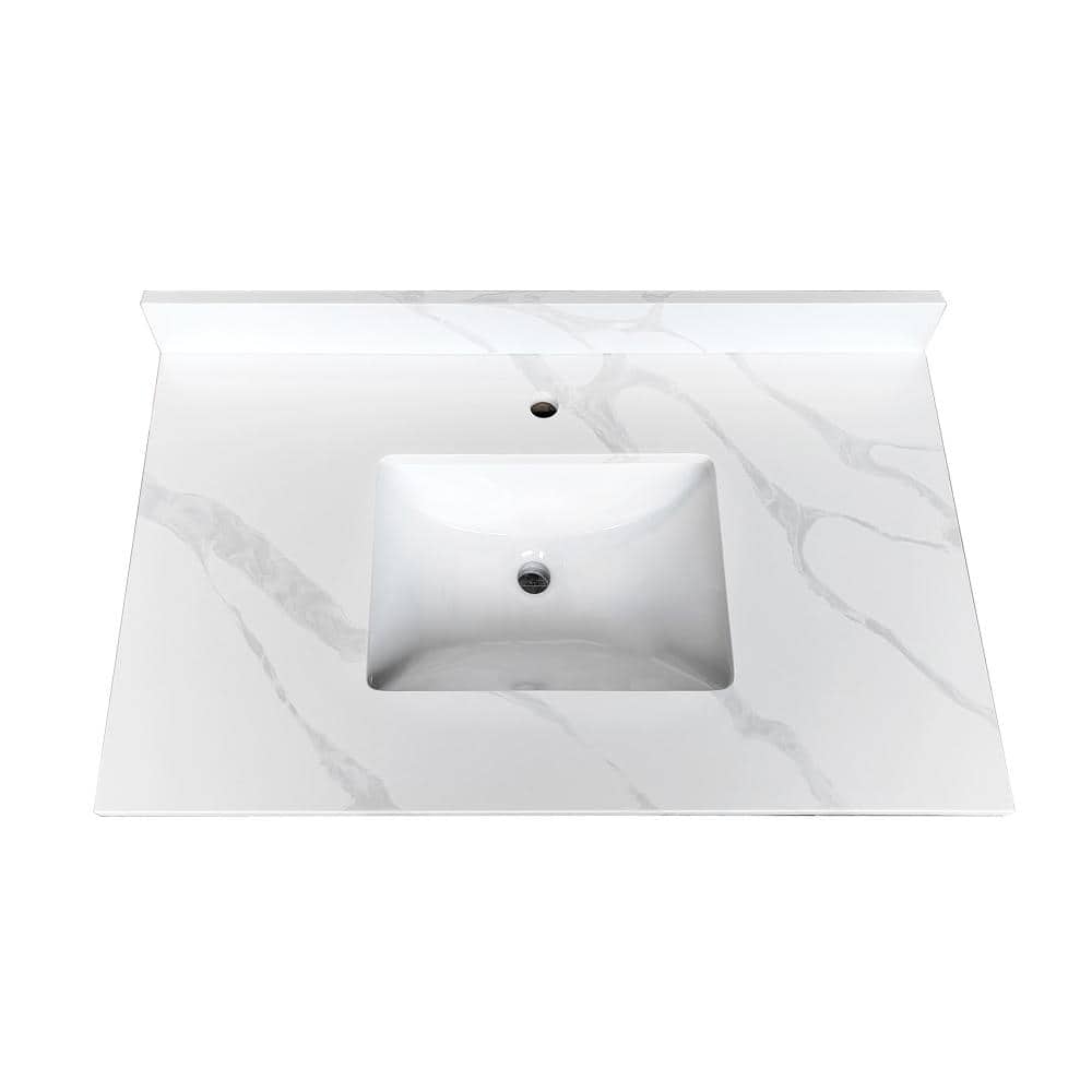 37 in.Stone White Bath Vanity Quartz Top With Single Sink,Backsplash,Easy-Clean,Pre-drilled Faucet Hole price history on PriceWatchPro