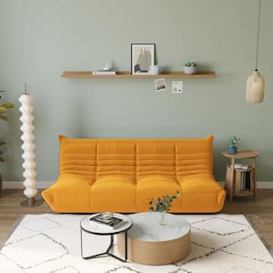 68.9 in. W Armless 1-piece Soft Teddy Velvet Rectangle 3-Seater Floor Sectional Sofa in Yellow