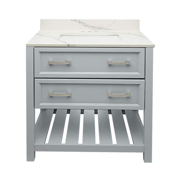 Ella Tremblant 31 in. W x 22 in. D x 36 in. H Bath Vanity in Gray with Quartz Stone Calacatta White Top with White Basin