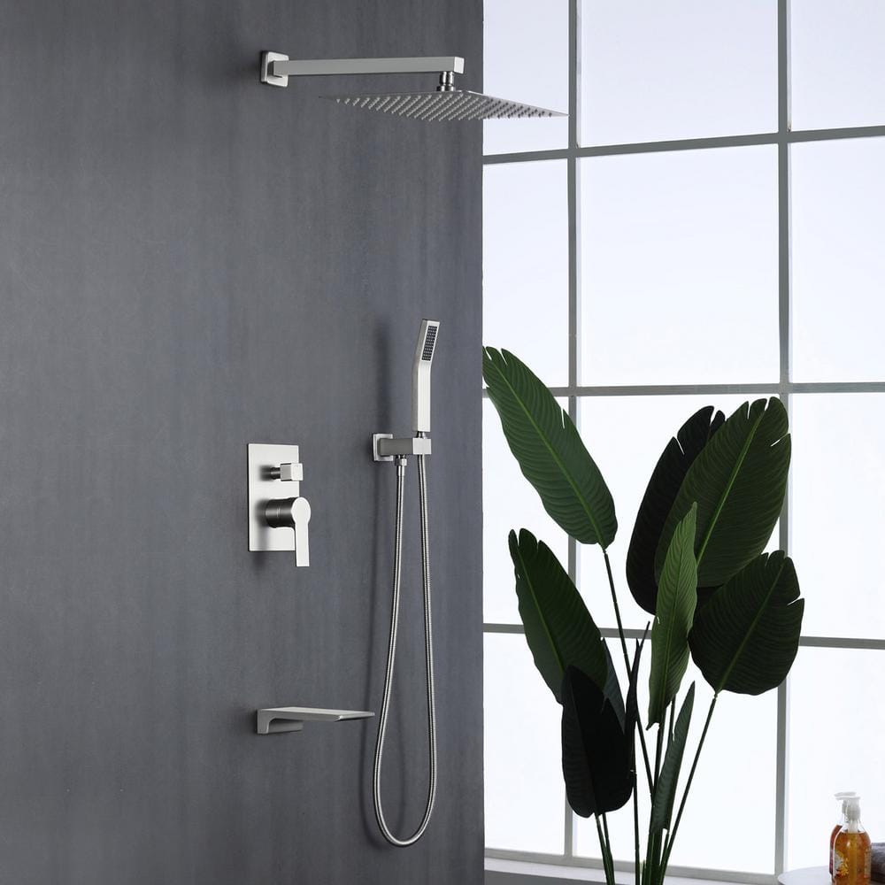 Brushed Nickel 10" Rain Shower Faucet Set with Handheld