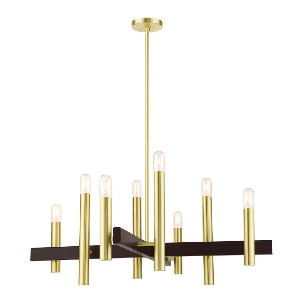 Helsinki Satin Brass Exposed Bulb 8-Light Mid-Century Modern Chandelier