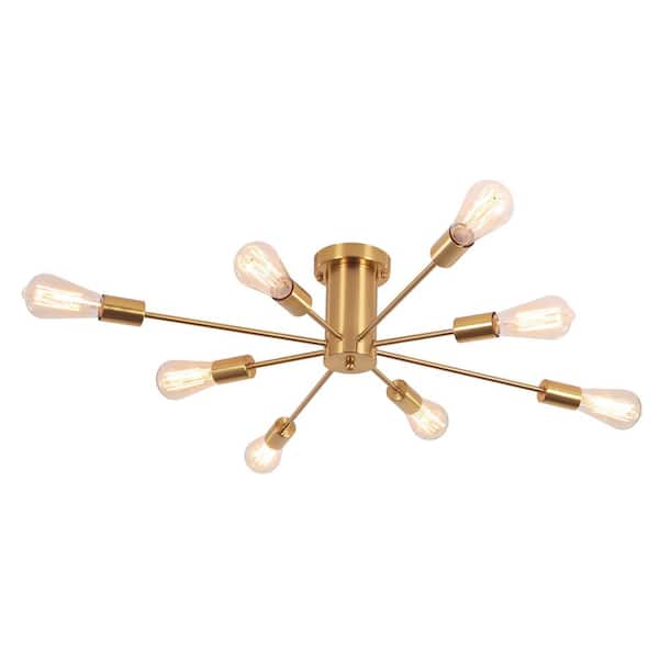 30.07 in. 8-Light Gold Modern Semi-Flush Mount Ceiling Light for Kitchen Island